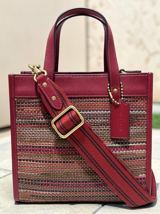 Coach Handbags - COACH Field Tote 22 Upwoven Leather & Smooth Leather in Brick Red w/XBody Strap